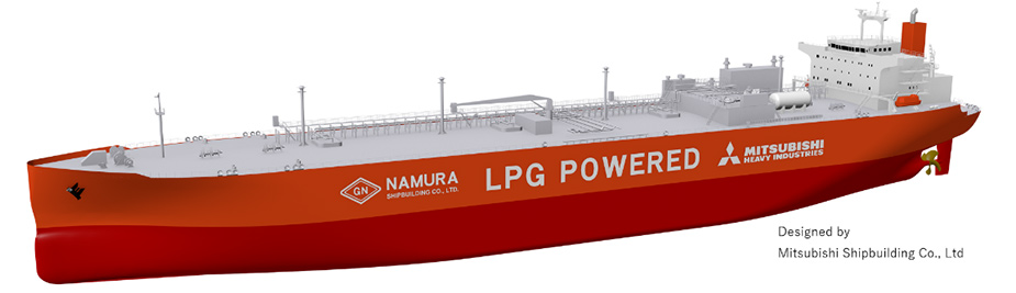 Graphic visualisation of MOL's new ammonia-carrying VLGC, to be constructed  in partnership with Namura Shipbuilding.