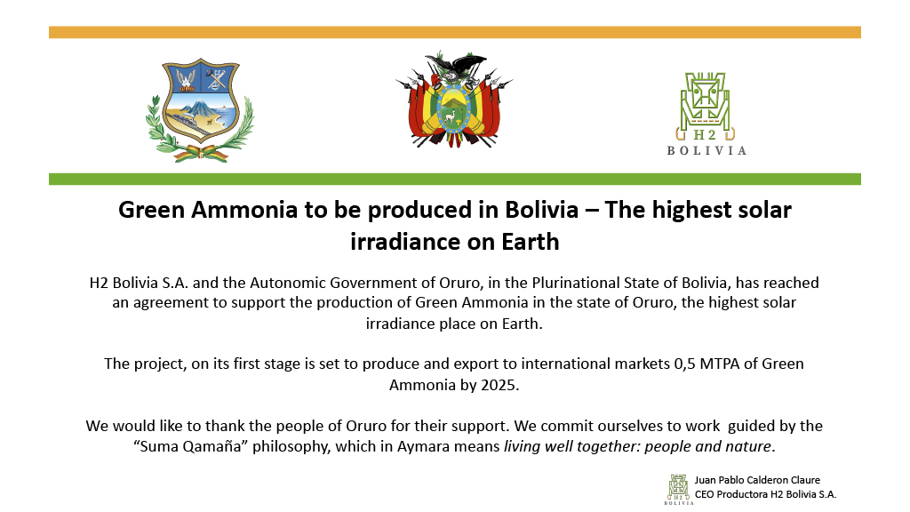 The official announcement, released by H2 Bolivia and the Autonomic Government of Oruro.