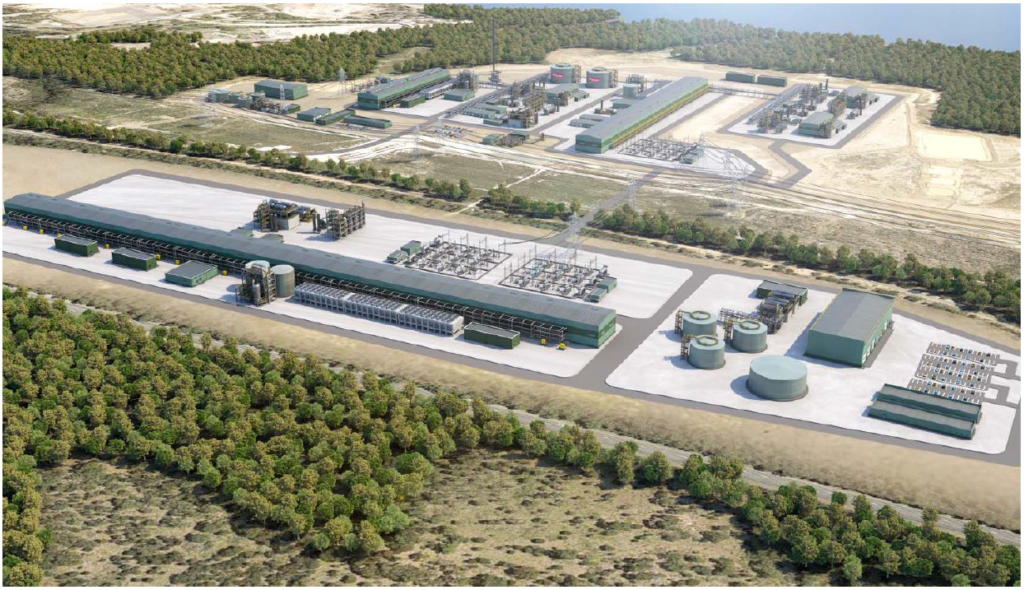Graphic visualisation of Woodside's Bell Bay green ammonia plant - full capacity.