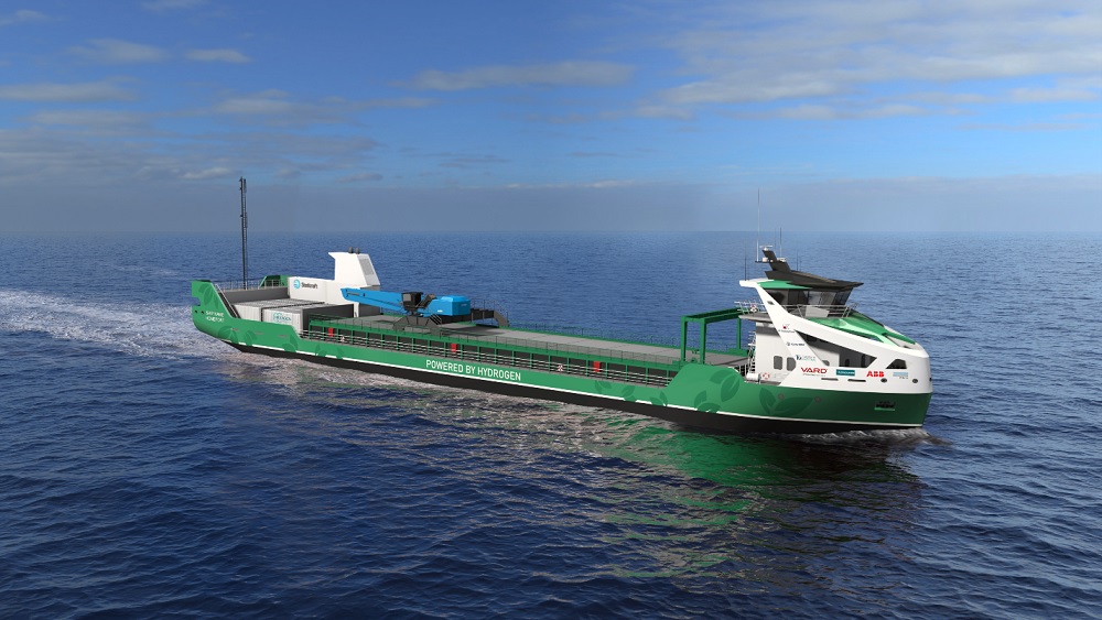 The ZeroCoaster vessel: short range, coastal bulk cargo transport fueled by ammonia. Source: AFC Energy.