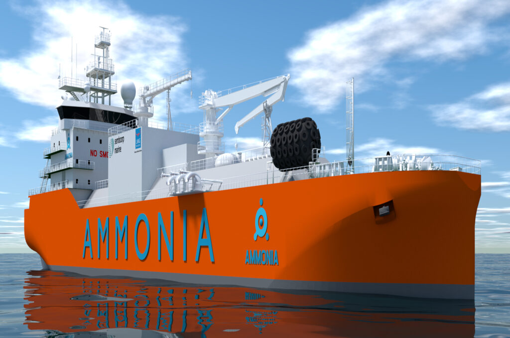 Visualisation of the new ammonia bunkering vessel design. Source: Sembcorp.