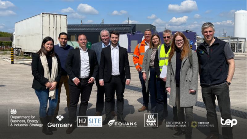 Representatives from the project partners at the BEIS funding announcement for the Tyseley Ammonia to Green Hydrogen Project. Source: Gemserv.