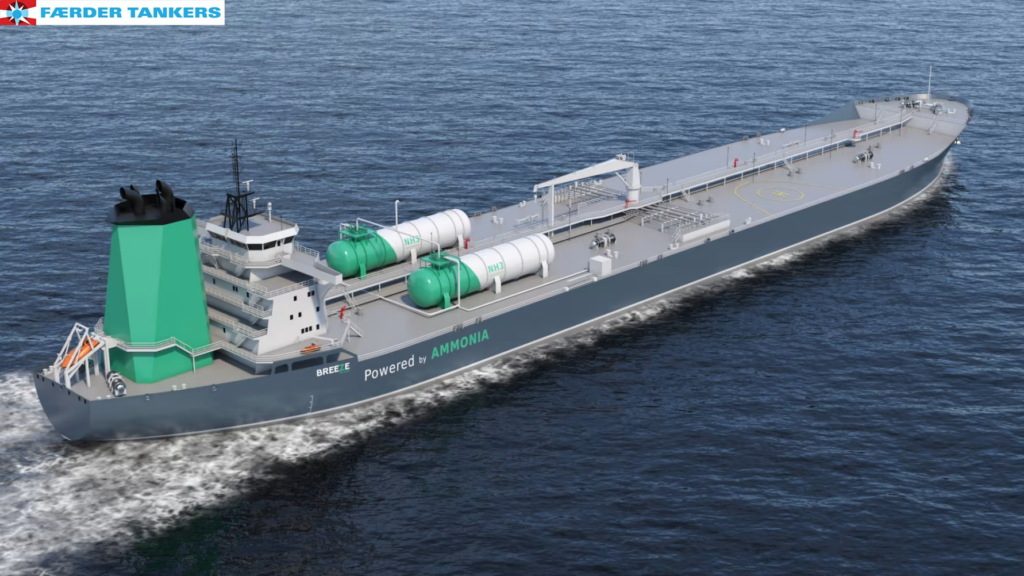 Graphic visualisation of an ammonia-powered tanker, to be built by Færder Tankers Norway. Source: Enova.