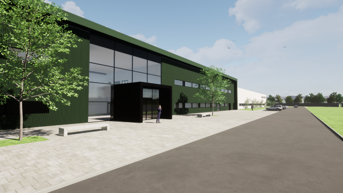 Visual rendering of Topsoe’s under-construction manufacturing plant in Denmark, which will produce 500 MW of solid oxide electrolyzers per year in the first phase. Source: Topsoe.