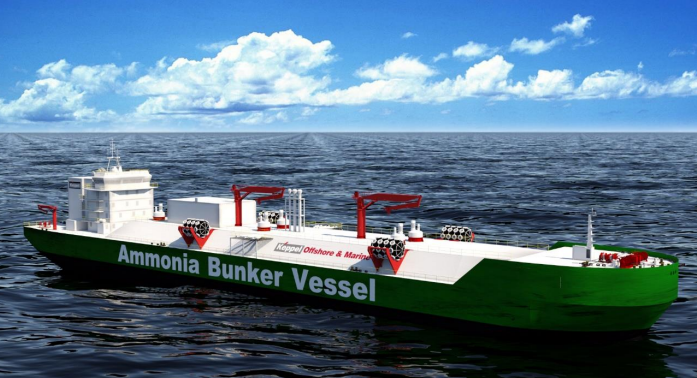 Graphic visualisation of Keppel’s ammonia-fueled, ammonia bunkering vessel, which has just been granted AiP from ABS. Source: Sabre consortium.
