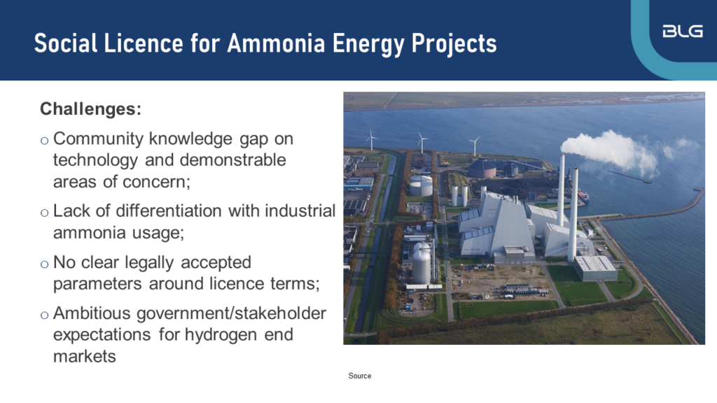 Challenges for obtaining social license for Ammonia Energy Projects. From Jonathan Cocker, Sustainable, Equitable Development of Ammonia Projects, July 2022.