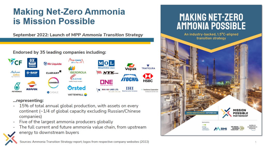 35 key endorsements for the new transition strategy report: Making net-zero ammonia possible (Mission Possible Partnership, Sept 2022).
