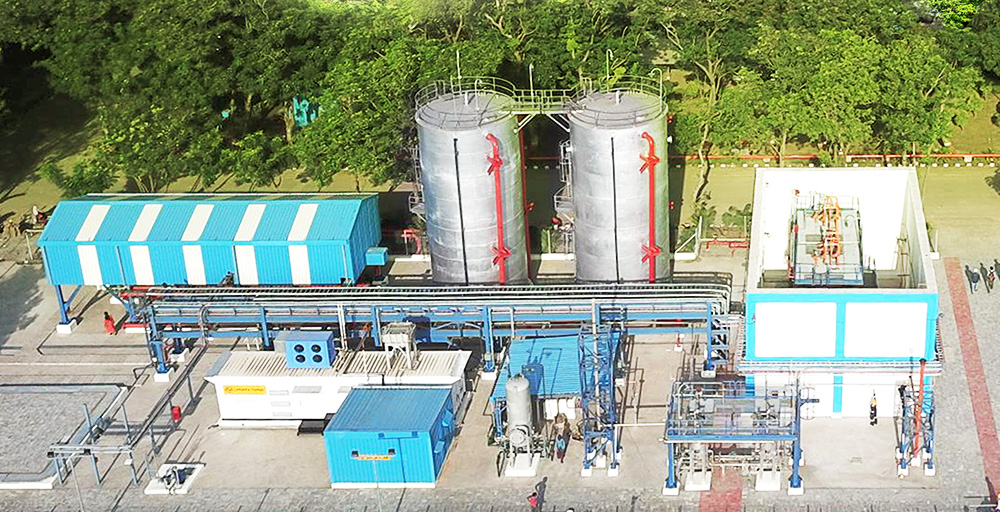 The newly commissioned renewable hydrogen plant at L&T’s Hazira manufacturing complex, which will supply 45kg/day renewable hydrogen for various processes. Source: L&T.