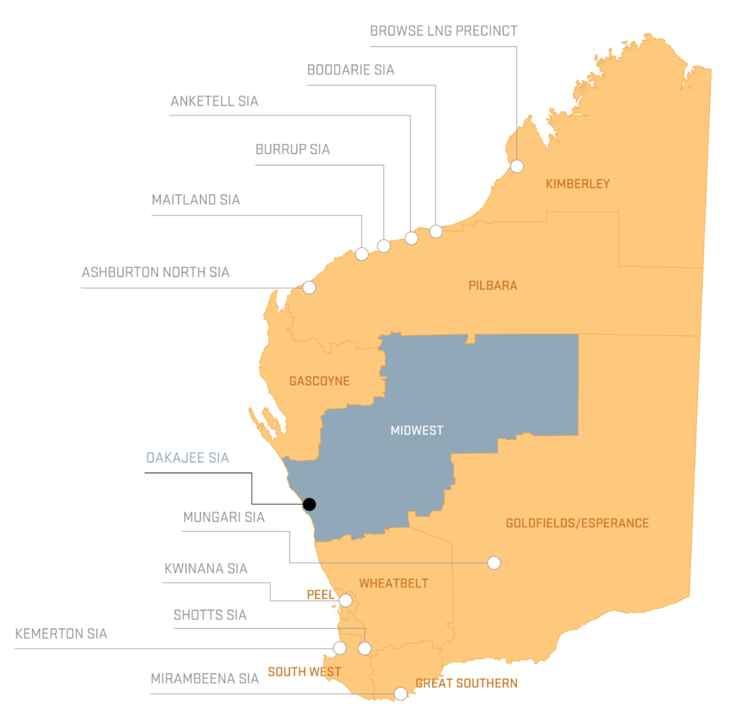 Oakajee SIA in the Midwest region of Western Australia, which could be home to a significant renewable hydrogen & ammonia hub. Source: DevelopmentWA.