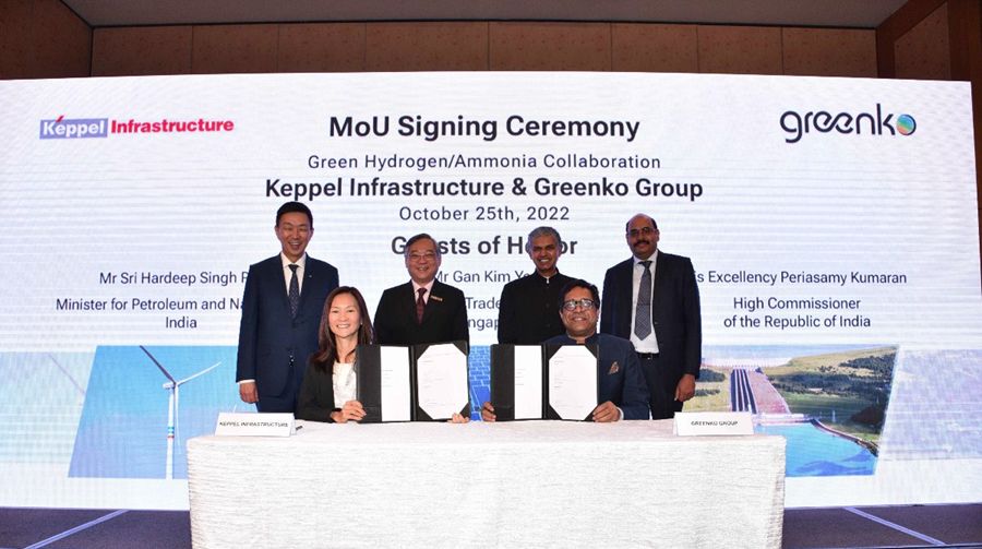 Executives from Keppel and Greenko sign the new agreement in Singapore. Source: Keppel Infrastructure.