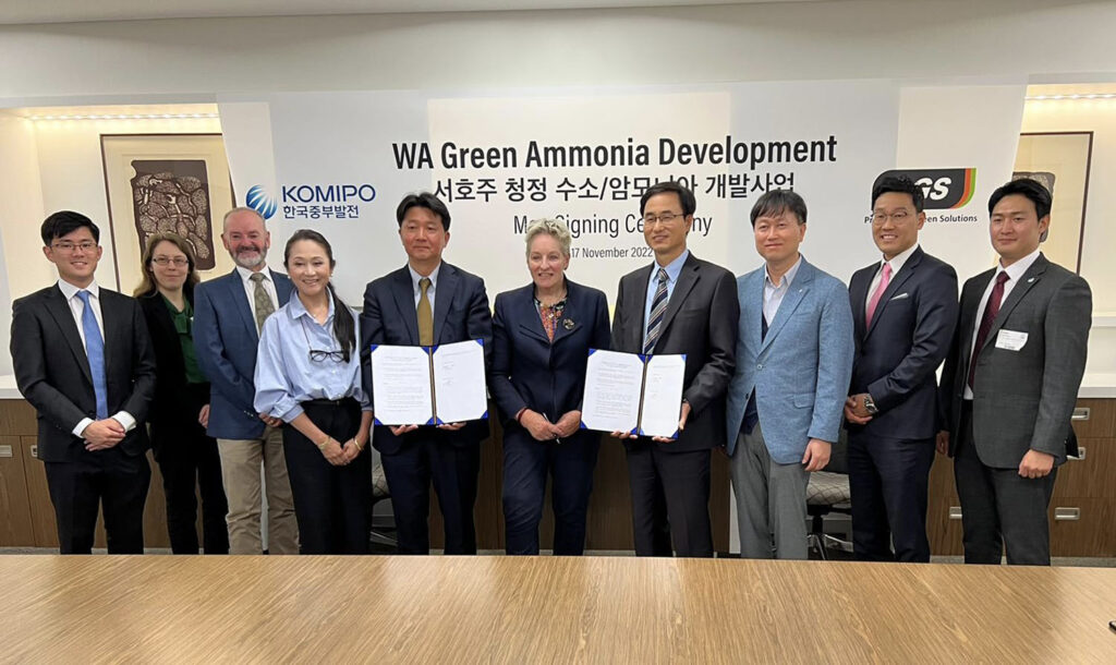 Representatives from KIMIPCO, PGS and the WA state government at the MoU signing in Perth. Source: Progressive Green Solutions.