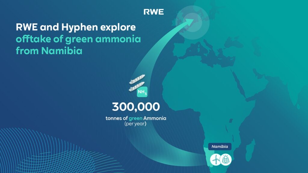 The new offtake agreement between RWE and Hyphen will see 300,000 tonnes per year of ammonia shipped from Namibia to Germany. Source: RWE.