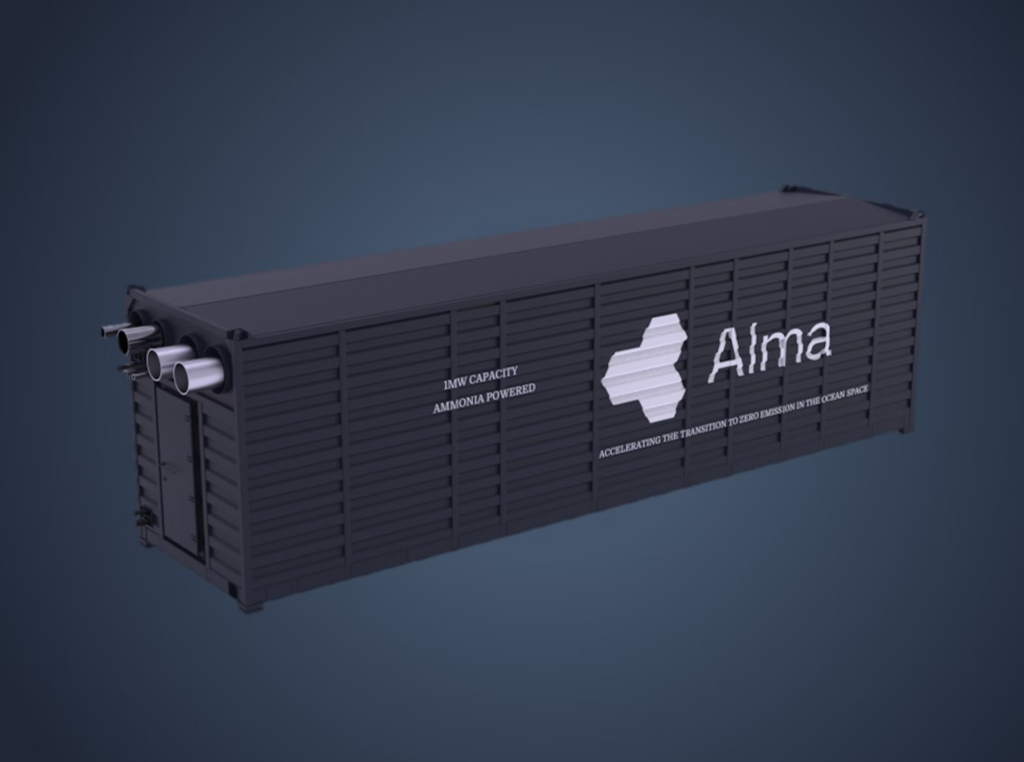 Graphic visualisation of Alma Clean Power’s containerised, SOFC maritime fuel cell propulsion system, which has just been granted AiP by DNV Source: Alma.