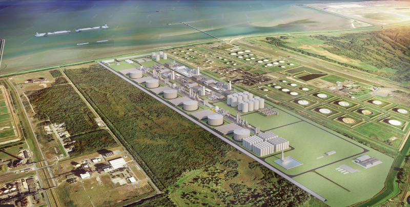 Graphic visualisation of TES' future Wilhelmshaven Green Energy Hub, featuring a new "green gases" jetty. Import of "eNG" fuel into Germany will begin in 2025. Source: TES.