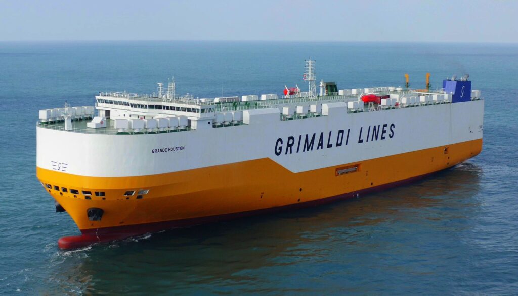 The Grande Houston, one of Grimaldi Group’s current car carrier vessels on which the new, ammonia-ready design is based. Source: Grimaldi Group.