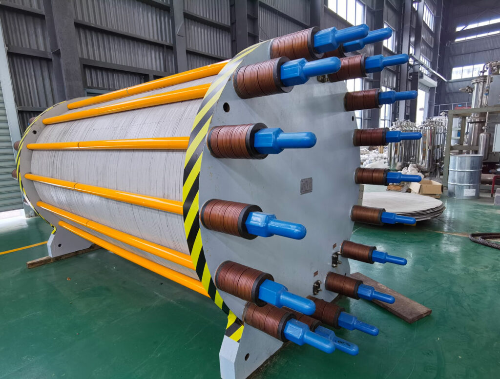 John Cockerill’s 5 MW, single stack, pressurised alkaline electrolyser. Twenty-eight of these units will be delivered next year to Greenko for a renewable ammonia project in northern India. Source: John Cockerill.