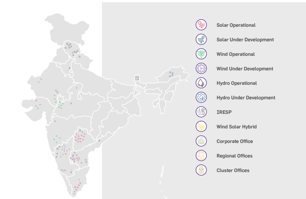 Map of Greenko’s operational presence in India, including its renewable generating assets. A full list can be found here. Source: Greenko.