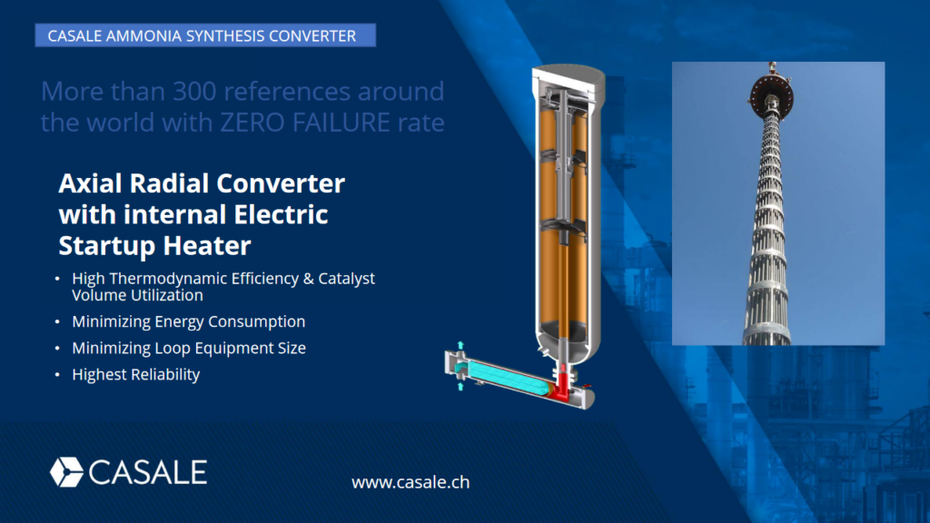 Casale’s Axial Radial Converter with internal Electric Startup Heater. From Ermanno Filippi, Casale: Plants for a new planet since 1921 (Apr 2023).