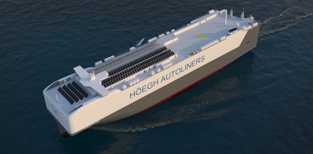 Graphic visualisation of Höegh’s on-order, Aurora class car carrier. From 2030, North Ammonia will supply ammonia fuel to power the dual-fuel vessels. Source: Höegh Autoliners.