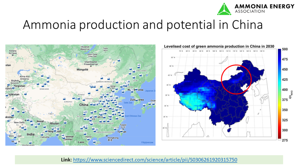 Current ammonia production and renewable production potential in China. Source: AEA.