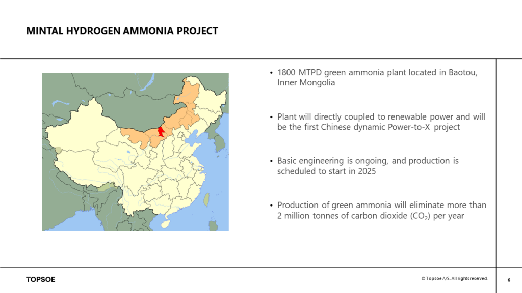 The Baotou project, where Topsoe will deploy and scale-up its flexible ammonia production technology. From Pers Sørensen, Flexible Ammonia Production (May 2023).