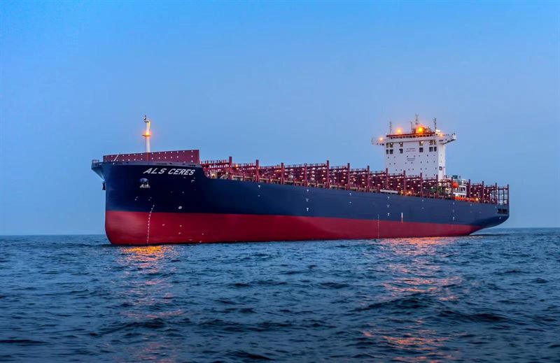 The ALS Ceres, an ammonia-ready containership delivered to ABS in Singapore. Source: American Bureau of Shipping.