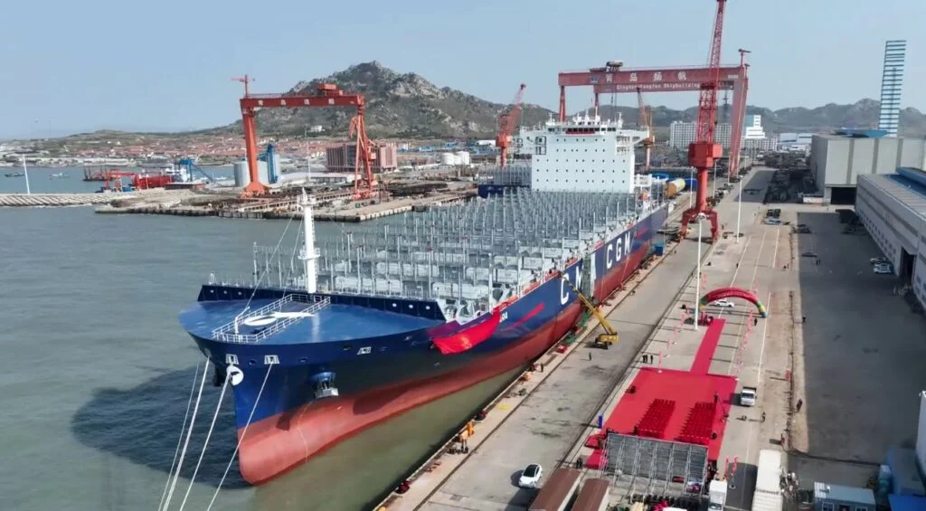 The CMA CGM Masai Mara, an ammonia-ready containership built in Qingdao Shipyard and delivered to CMB last month. Source: Qingdao Shipyard.