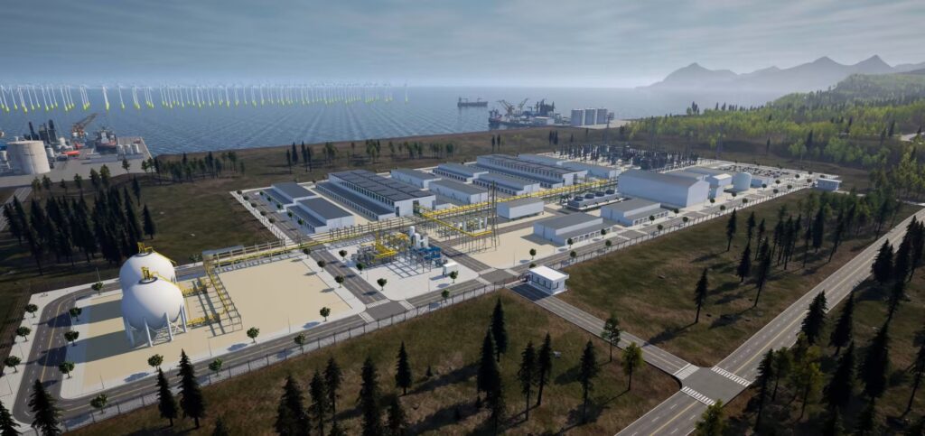 Visualisation of one of Plug’s three planned electrolysis plants in Finland. Among other end uses, the facility in Kokkola will provide renewable hydrogen feedstock for Hy2gen’s neighboring ammonia production plant, which will have a capacity of 760,000 tonnes per year. Source: Plug Power.