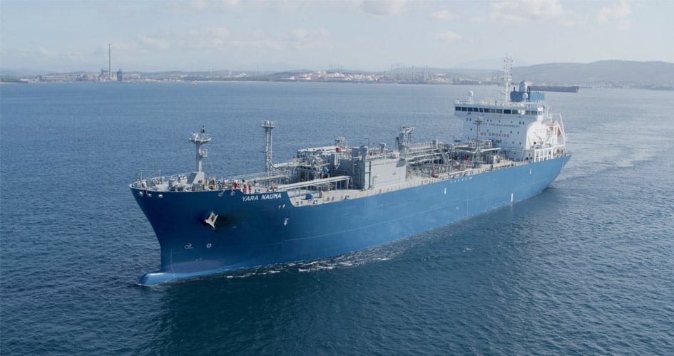 The Yara Nauma, a liquid gas carrier that will be capable of transporting ammonia between Algeciras and Rotterdam as part of a new partnership between Yara and Cepsa. Source: Yara.