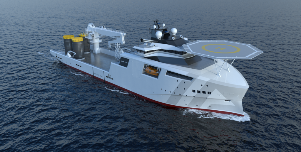 The new offshore wind service vessel has been designed to be ammonia-powered to reduce the footprint of wind farm installation and operation. If successful, the pilot will be deployed in the 1.5 GW Utsira Nord wind farm project. Source: Vard.