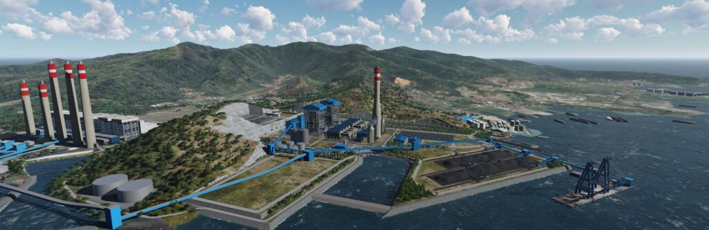 Graphic visualisation of the Jawa 9 & 10 power plant. Doosan Enerbility and Indo Raya Tenaga will explore the conversion of the two new, coal-fired generating units to co-fire with ammonia fuel. Source: IRT.