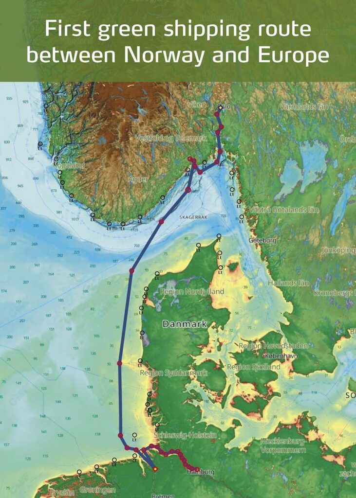 The Yara Eyde will sail on the first green shipping route between Norway and Europe, powered by ammonia fuel. Source: Yara.