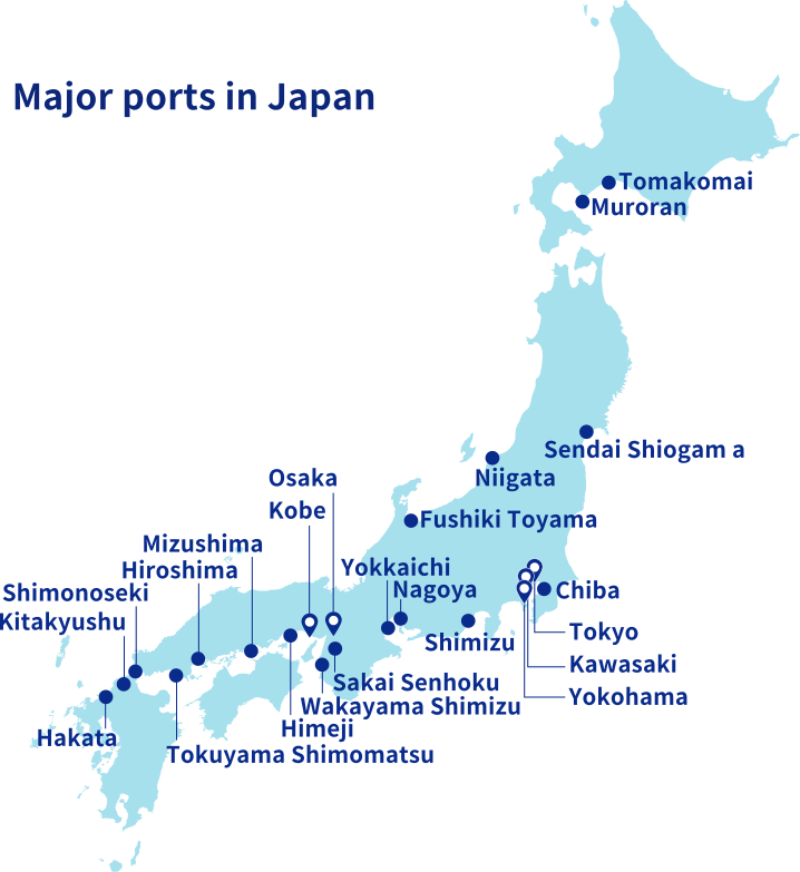 Map of Japan’s major ports. The Ports of Kawasaki, Kobe, Nagoya, Osaka, Tokyo and Tokohama will collaborate with the Maritime and Port Authority of Singapore to establish a green shipping corridor between the two countries. Source: IKKI Sake Knowledge.